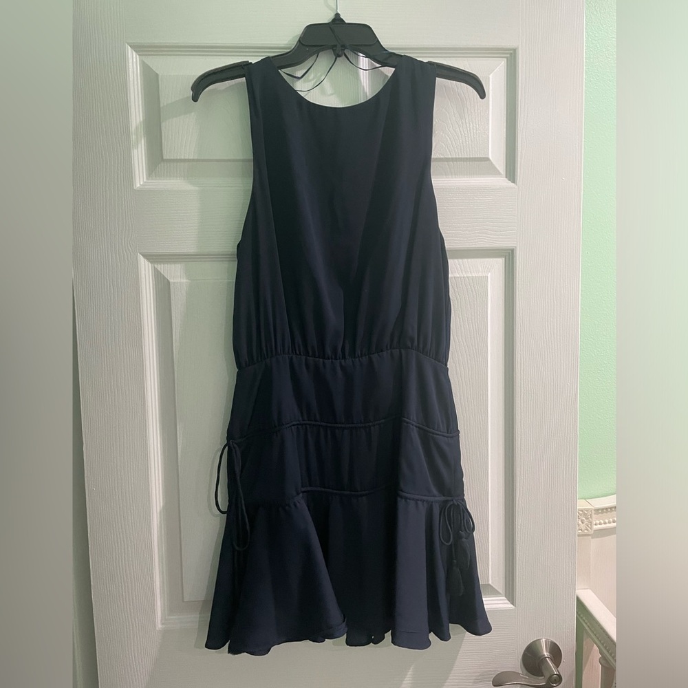 Finders M blue dress with back deep V. Short. Above the knee